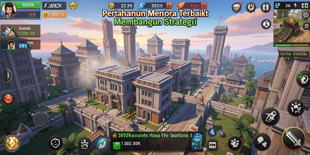 Tangkapan layar gameplay 369ZK menampilkan menara yang sedang beraksi melawan gelombang musuh.