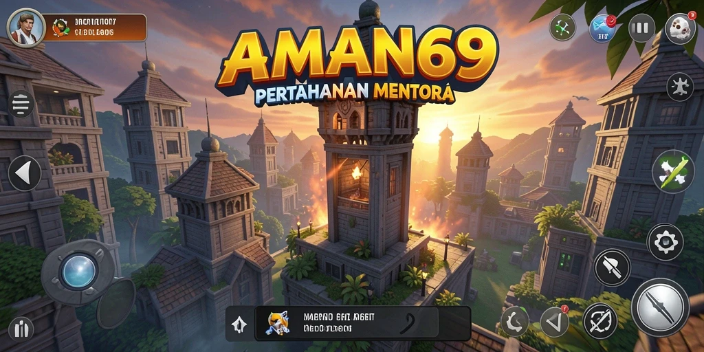 Tampilan gameplay Tower Defense yang mendebarkan di AMAN69.