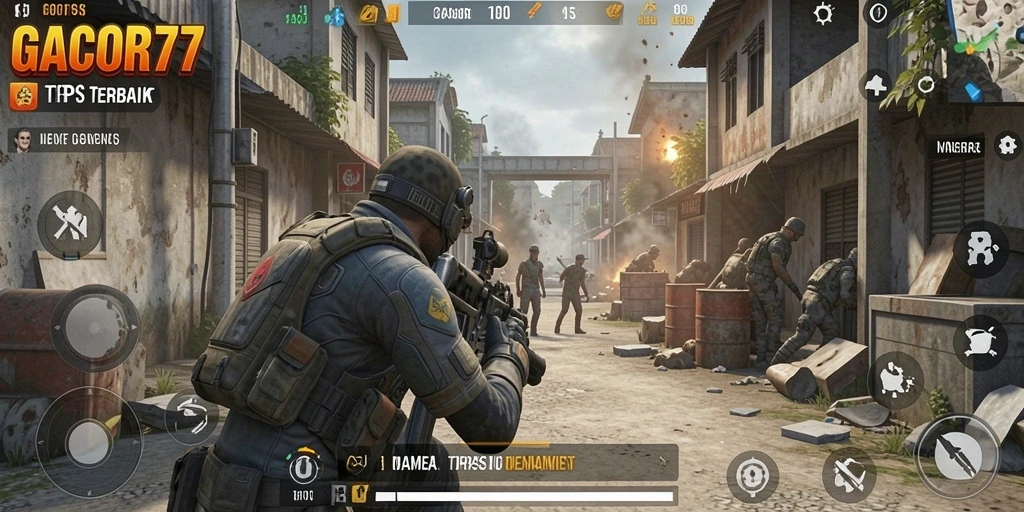 Screenshot utama GACOR77 menampilkan aksi gameplay seru di dunia TPS.