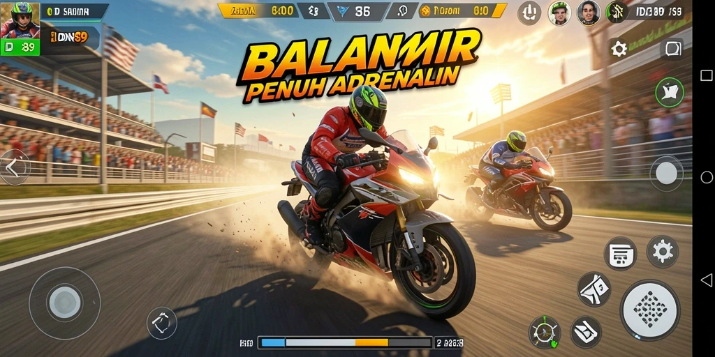 Tampilan gameplay balapan motor yang seru dan menegangkan.