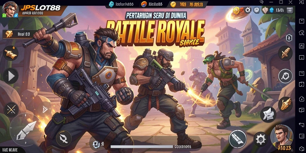 Screenshot JPSLOT88 menunjukkan momen mendebarkan dalam pertempuran Battle Royale.