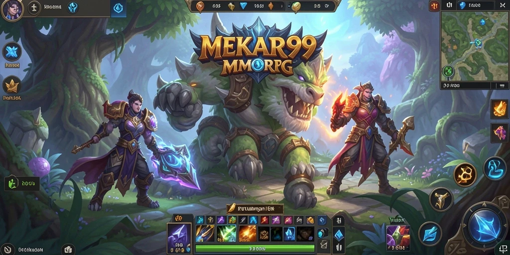 Screenshot MEKAR99 menampilkan pertempuran seru dalam dunia MMORPG yang kaya.