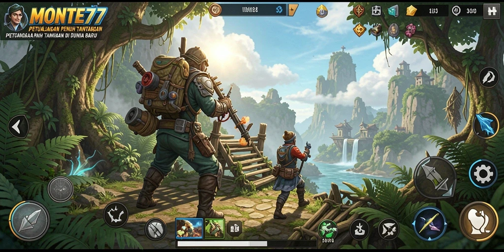 Tampilan gameplay <strong>MONTE77</strong> yang menantang dan penuh warna.