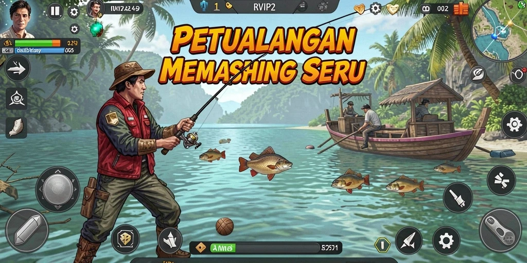Tampilan gameplay RVIP2 menampilkan momen memancing yang seru dan menegangkan.